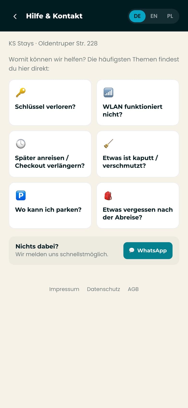 Hilfe und Kontakt in der Gästeapp
